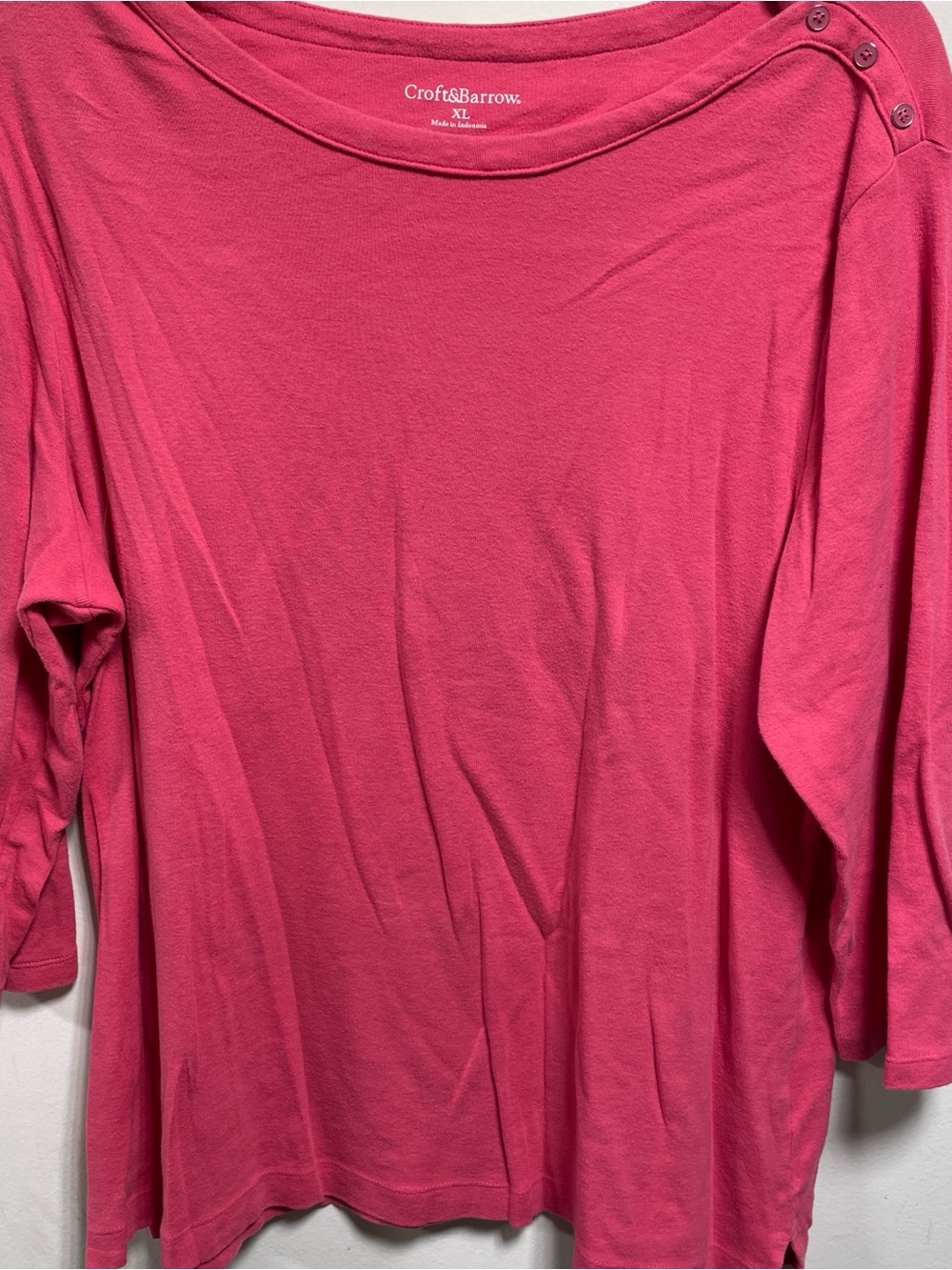 croft & barrow Pink Boatneck Long Sleeve Top with Shoulder Buttons